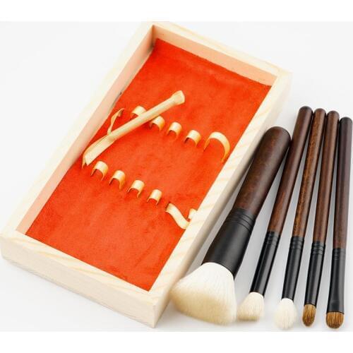 5pcs Professional Wooden Handle Makeup Brushes Set Powder Foundation Eyeshadow Concealer Lip Cosmetic With Storage Box