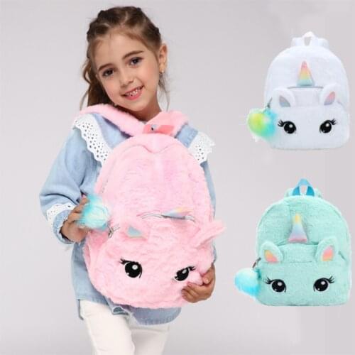2021 New Women Plush Unicorn Big Eyes Backpacks Cute Fashion Fur For Girls Travel Bags Children Schoolbag Kids Gift