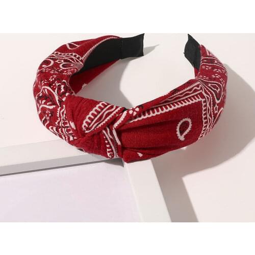 Vintage Cashew Flower Print Wide Headband For Women Hip Hop Cross Knotted Hair Hoop Headwrap Stretch Hairband Hair Accessories