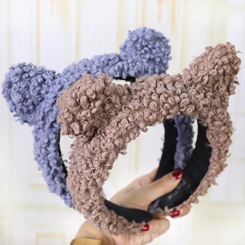 6pcs Korean plush Ears headband Adult cute headbands Ladies winter headwear Roll Wool Hairband Girls