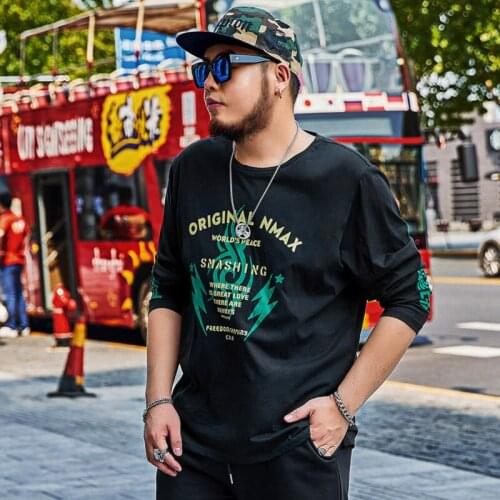 Plus size mens tide brand fat spring pullover cotton casual clothes plus fertilizer to increase loose long-sleeved T-shirt