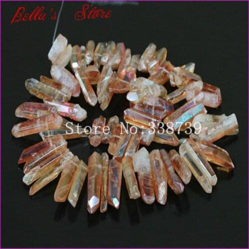 Peach Titanium Quartz Spike Pendant Beads Natural Rough Druzy Champagne Crystal Quartz Point Stick Drilled Briolettes Beads