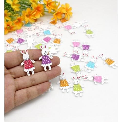 50PCs Decorative rabbit Buttons Scrapbooking Pattern Printed Wood Sewing Buttons for Crafts DIY Supplies