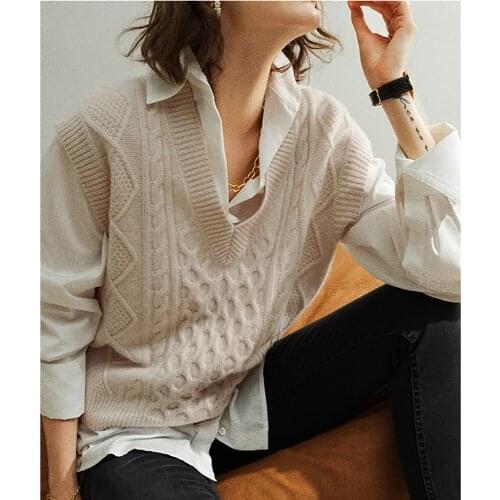 Autumn and winter 2020 new womens Pullover Sweater womens 100 pure wool V-neck Pullover vest