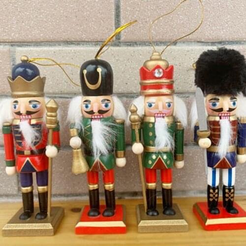 Five/four Sets Of 12cm Cute Cartoon Nutcracker Puppet Pendant Christmas decoration Painted Wooden Man Christmas Tree Pendant