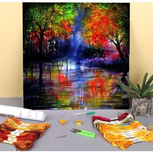 Natural Scenery Intensity Printed Water-Soluble Canvas 11CT Cross-Stitch Set Embroidery DMC Threads Hobby Promotions