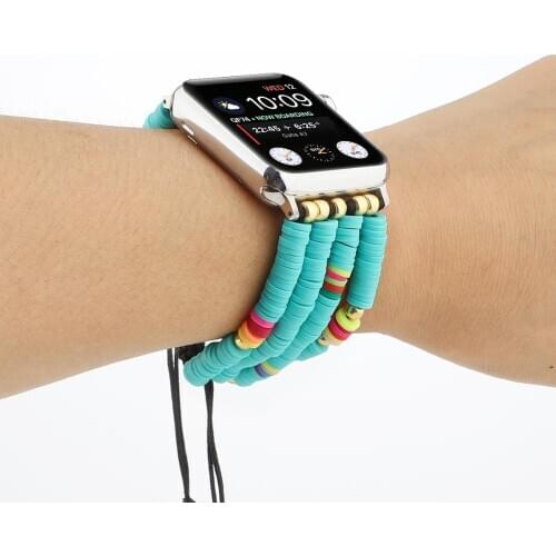 Colorful Beads Strap Band for Apple Watch 3 4 5 38mm 42mm 40mm 44mm Handmade Woven Men Women Replacement Bracelet for iwatch 1 2