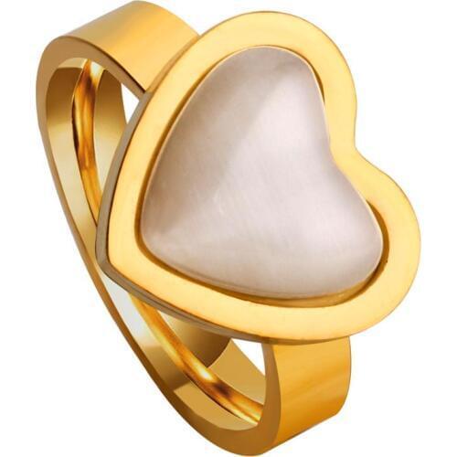 LUXUKISSKIDS Vintage Stainless Steel Rings Heart Shape Opals Stone Engagement Rings Party Wholesale Wedding Gift