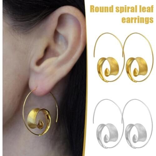 Spiral Leaf Earrings Round Alloy Earring Pendant Solid Plant Ear Jewelry for Women TT@88