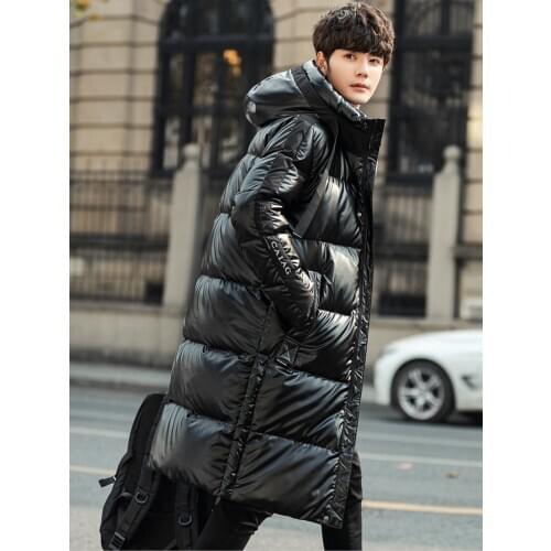 Thickened Glossy Down Jacket New Mens Long Type Winter Trendy Handsome Menswear Coat
