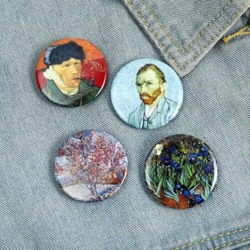 Vincent Paintings Starry Sky Sunflower Self-portrait van Gogh Brooches Custom Art Badges for Bag Lapel Jewelry Gift for Friends