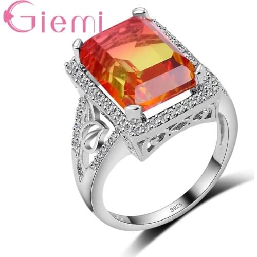 Top Quality Gorgeous Gradient Colourful Stone Jewelry Eings 925 Sterling Silver Accessories Pretty Wedding Party Bijoux