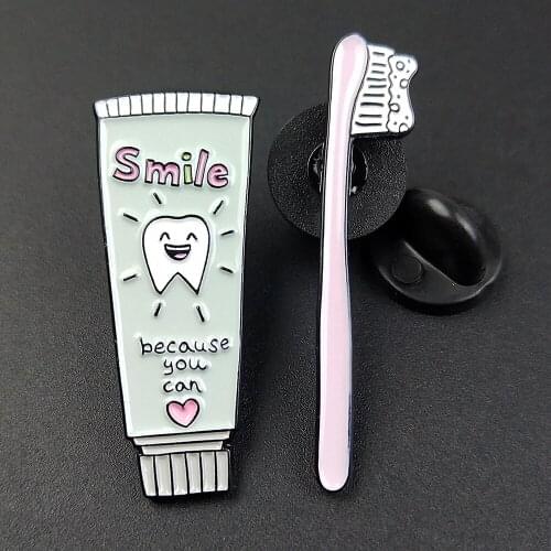 Funny Toothpaste Toothbrush Enamel Pins Brooches Badges DIY Bags Metal Pin Gifts Jewelry Brooch For Clothes Backpack Hats