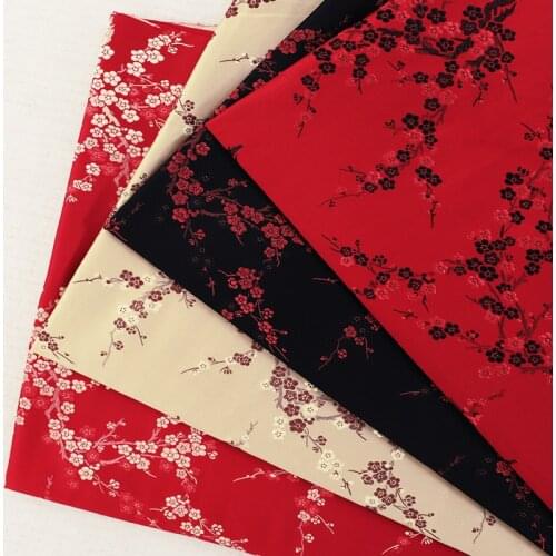 Imitation silk flower-pattern brocade jacquard fabrics red and black For sewing cheongsam bag DIY clothing material