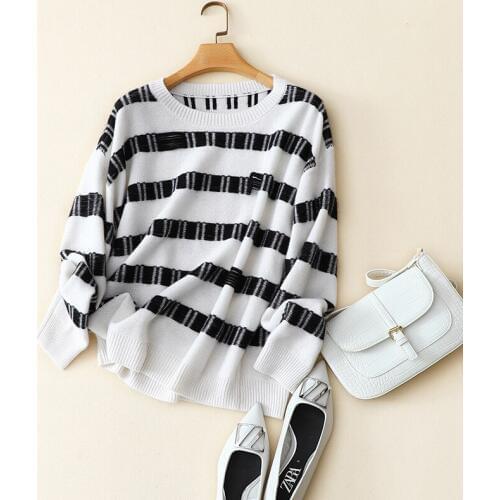 100% cashmere striped sweater women crew neck casual fashion soft autumn winter pullovers