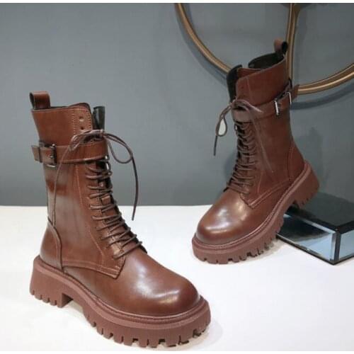 Winter Chunky Heel Platform Motorcycle Boots Women Round Toe Creeper Martin Boots Women Solid Designer Shoes Women Ankle Boots