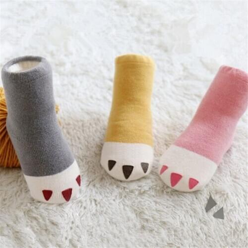 1pair 0-2 Years Old Autumn Winter Thick Girls Boys Kid Socks Cotton Paw Casual Meias Infantil Anti Slip Socks Soft