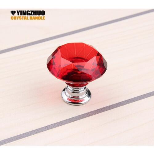 10pcs 30mm Hot sale High Quality Diamond Shape Crystal Glass Drawer Cabinet Pull Handle Knob Red Free Shipping
