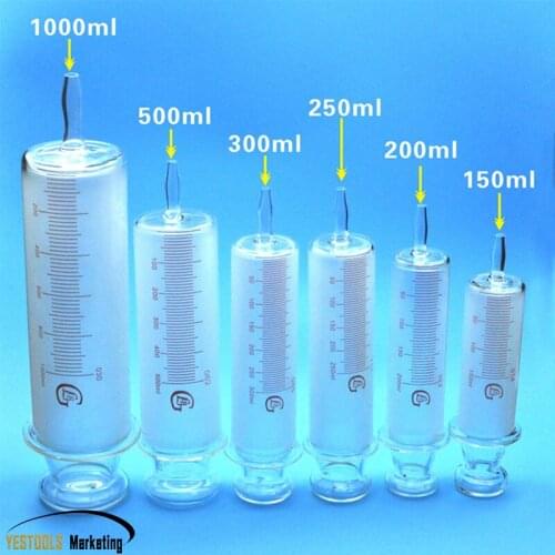 150ml/200ml/250ml/300ml/500ml/1000ml All Glass Syringes Large sausage device Glass sample extractor Glass Injector large caliber