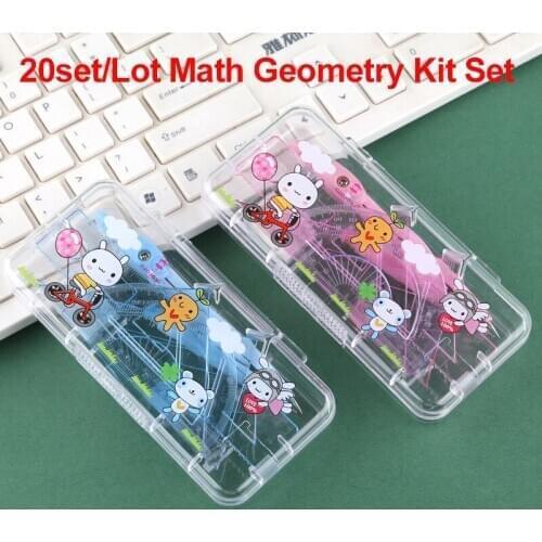 20set/Lot Math Geometry Kit Set 7PCS Student Supplies For Engineering Drawing Compass Protractor Ruler