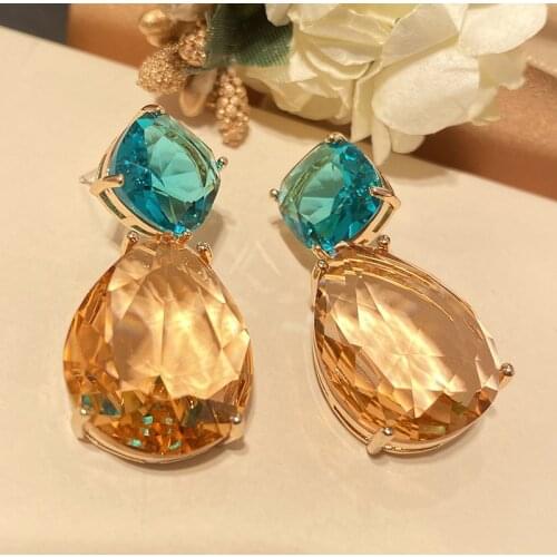 2021 new Japanese Korean popular woman earrings pendant earrings color large water drop luxury stainless steel