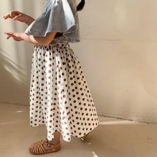 2021 Spring Summer New Arrival Kids Clothes Girls All-matched Long Polka Dot Print Skirt Toddler High Waist A-line Saia 12M-7Y
