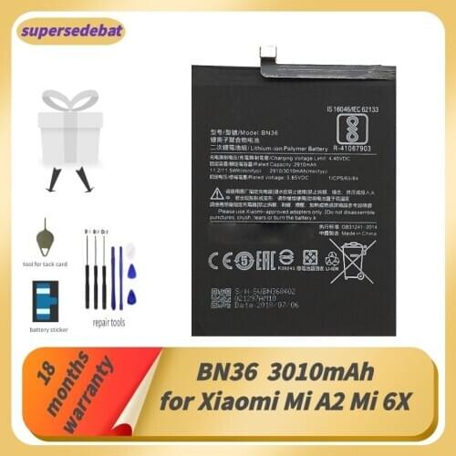 Supersedebat BN36 Batteries for Xiaomi Mi A2 MiA2 Mi 6X Mi6X Battery for Smartphone Bateria for Mi A2 /6x Batterie Repair Tool