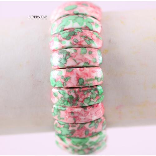 Free Shipping Women Jewelry Stretch Natural Beads Green With Pink Ocean Stone Bracelet 7" 1Pcs H929
