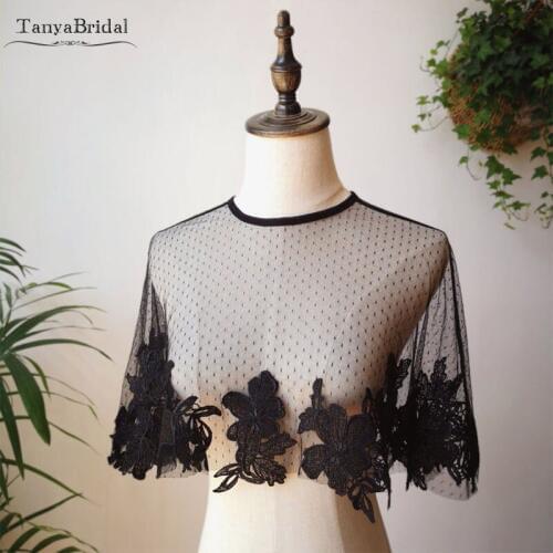 Black Dot Tulle Wedding Cape short Elegant Bridal Cap Bridal Bolero DJ118