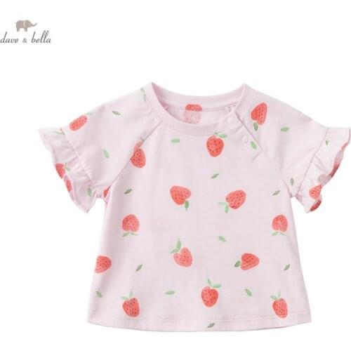 DBM17795 dave bella summer baby girls cute cartoon print T-shirt children tops girl kids fashion tees