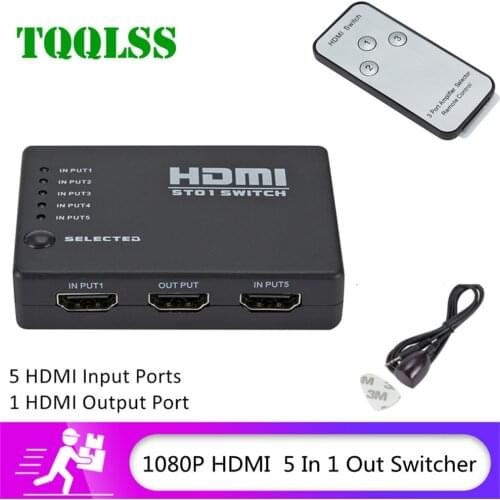 TQQLSS HDMI Splitter 5 In 1 Out Switcher 5 Port Hub Box Auto Switch 5x1 1080p HD 1.4 With Remote Control for HDTV XBOX360 PS3