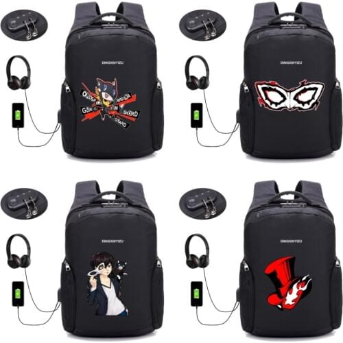 Game Persona 5 backpack Anti-theft USB Charging Travel Backpack Men Women Business School Multifunction Laptop bag 16 style