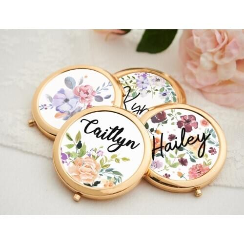 Personalized Mirror Alphabet Initials Compact monogram Pocket Mirrors, Floral Mirror Monogram, Mirror Favor, Bridesmaid Gift