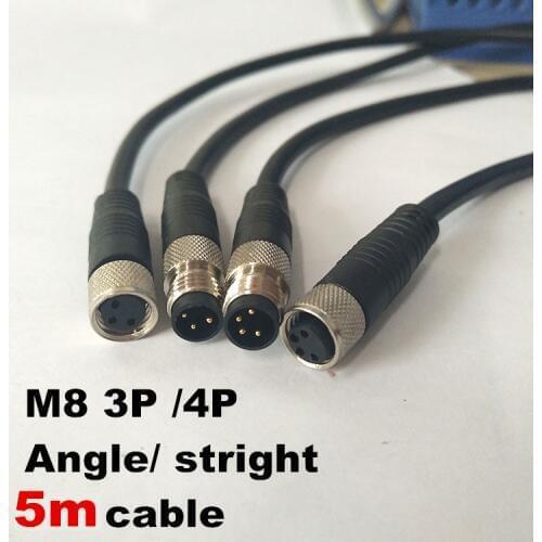 5m cable M8 3 pins 4 pins Sensor Connector Cable M8 Waterproof plug Male&Female Straight Angle 3 4 Pin +5m PVC line