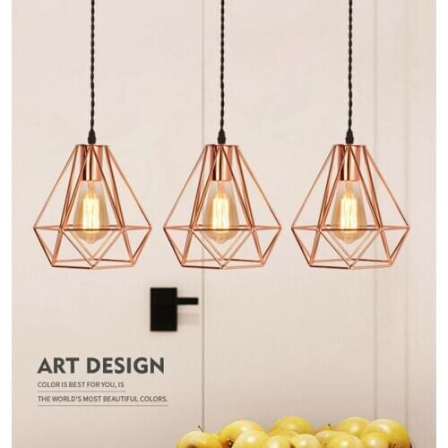 Creative Iron Art Diamond Birdcage Pendant Lamp Morden Rose Gold LivingRoom Dining Room Light Corridor Balcony Led Hanging Light