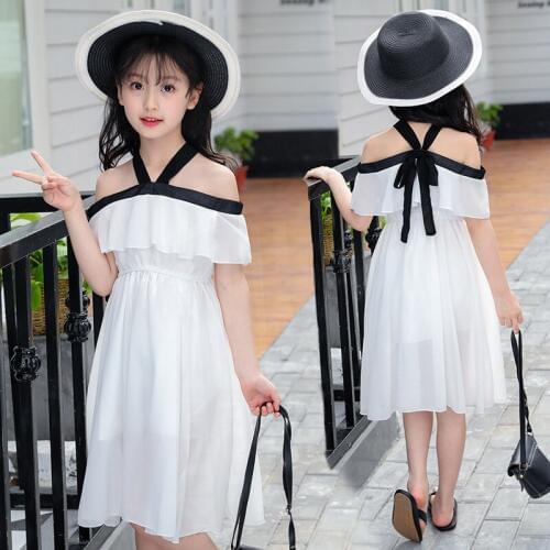 Summer kids girls chiffon dress school style ruffled teenage girls party dresses princess beach dress for 4-14 years