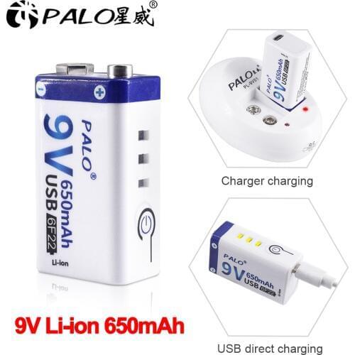 Palo 9V 650mAh lithium li-ion rechargeable battery micro usb rechargeable 6F22 9V battery for RC Helicopter Model Microphone Toy