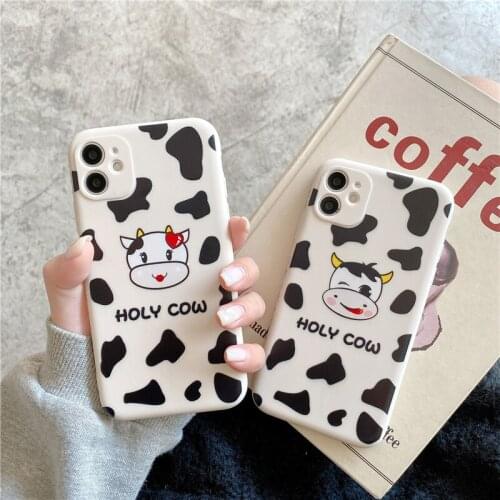 Cute Cartoons Couple Cows Phone Cases For iPhone 12 Mini 11 Pro XS MAX XR X 8 7 Plus SE 2020 Frame Printing Soft TPU Back Cover