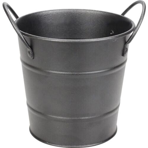1PC Mini Ice Bucket Two Handles Portable Black Metal Ice Container French Fries Buckets Pails for Bar Home Party