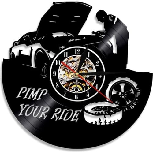 Garage Pimp Your Ride Repairing Tool Vinyl Record Wall Clock Car Service Car Wheel Quartz Wall Watch Home Decor Repairman Gift