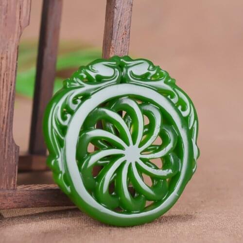 Natural Green Hand Carved Double Dragon Jade Pendant Fashion Jewelry Necklace Antique Turn Around Jade Pendant Pendant Necklace