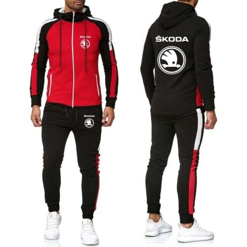 New fashion Mens Jacket Sweatshirt for Skoda Car Logo Printed Spring Autumn Stitching Color Matching Mens Jackets Pants Suit W
