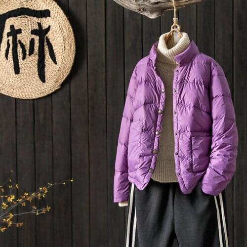 2021 Autumn And Winter New Light And Thin Down Jacket Women Short Stand-Up Collar Coat Bread Jacket Loose Large Size Outerwear