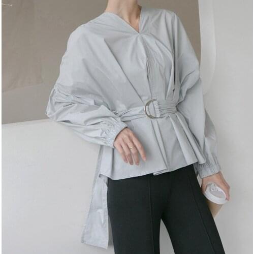 2019 new summer top shirts V neck solid color blouses