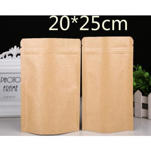 Wholesale 7.9''x9.8'' (20x25cm) Zipper Top Kraft Paper Aluminum Foil Food Sugar Tea Storage Doypack Pouch Zip Lock Stand Up Bags