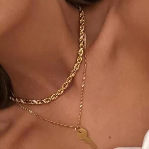 44/53/60CM Gold Silver Color Twisted Rope Chain Necklaces for Women Men Hip Hop Metal Choker Necklace Fashion Punk Jewelry Gift