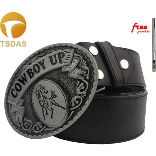 Horse Cowboy Belt Buckles with PU Belt Metal Silver Belt Buckles for Mens Christmas Gift