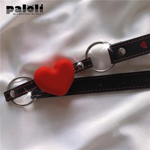 Sexy Red Heart Gag Shaped Silicone Open Mouth Gag Pu Leather Harness Oral Fixation Restraint Slave Bdsm Sex Toys for Couples