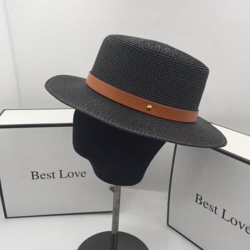 Spring and summer black straw hat for men and women flat French female shade the sun hat fashion belt pure and fresh and tide