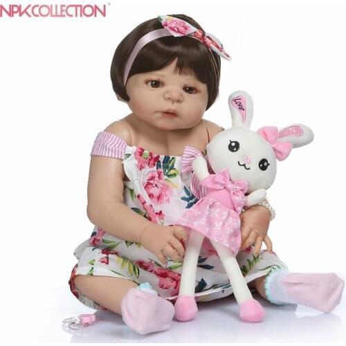 NPKCOLLECTION 56CM 0-3M real baby size baby girl in tan skin color full body silicone bebe doll reborn Bath toy dolls